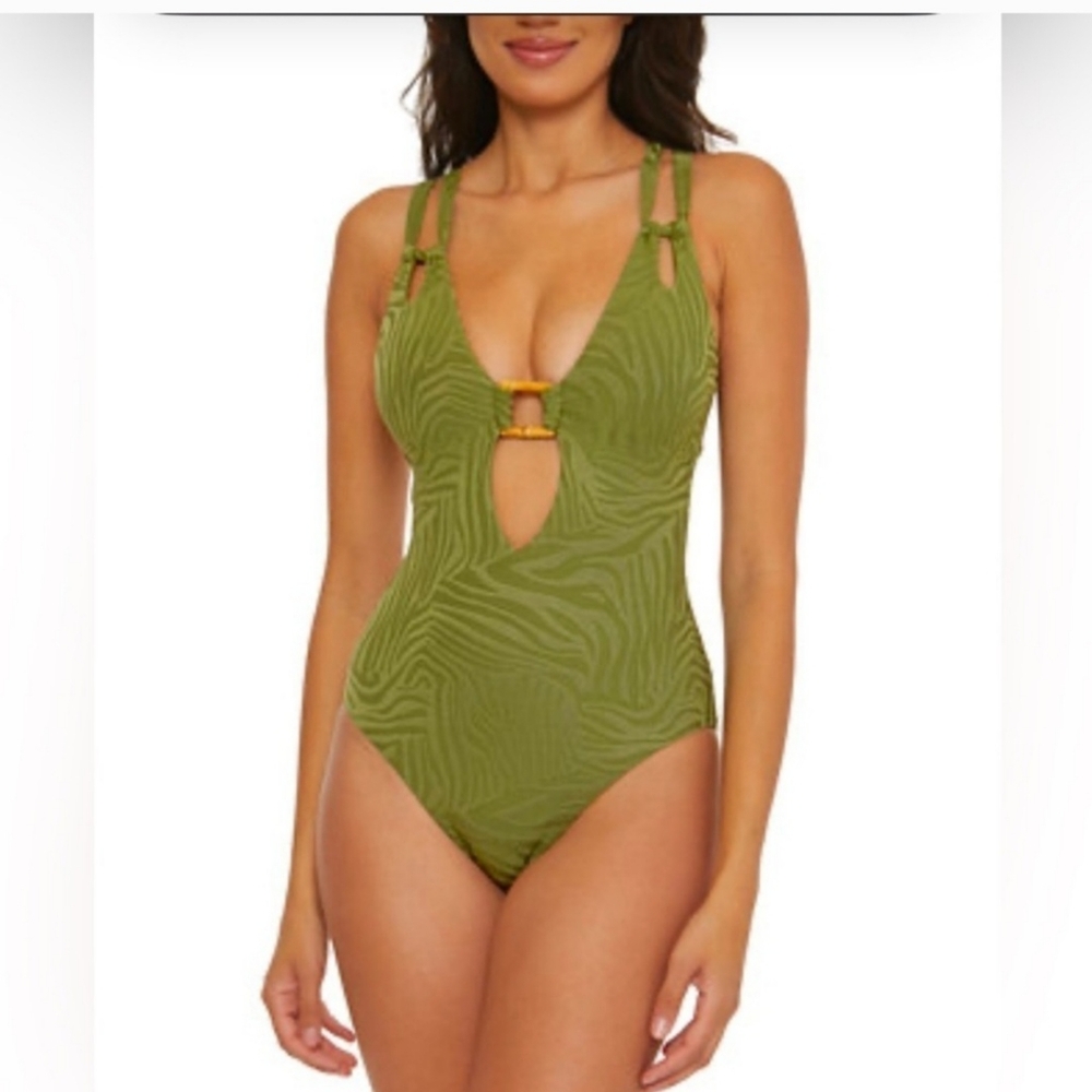 BECCA One piece swimsuit Women's size MED Olive Green Textured NWT